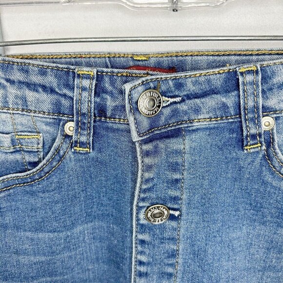 7 FOR ALL MANKIND Girls Sz 8 Jean Denim Skirt NWT Adjustable Button Up - Picture 2 of 8